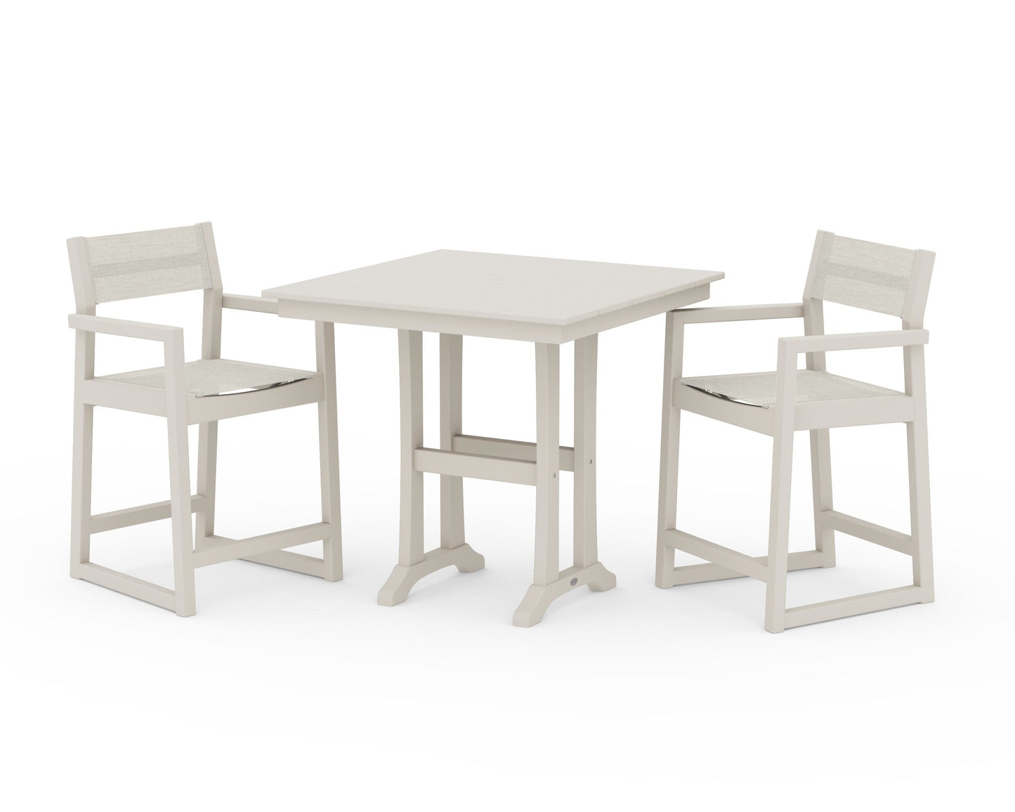 EDGE Sling Arm Chair 3-Piece Farmhouse Counter Set with Trestle Legs