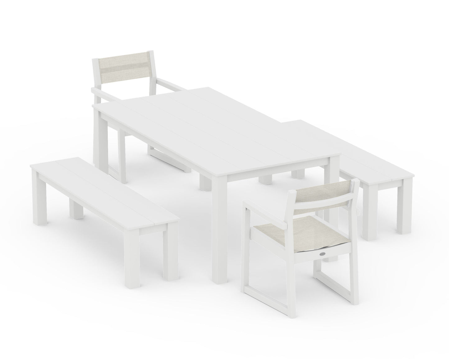 EDGE Sling Arm Chair 5-Piece Parsons Dining Set with Benches