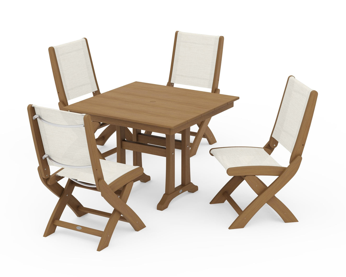 Coastal Folding Side Chair 5-Piece Farmhouse Dining Set With Trestle Legs
