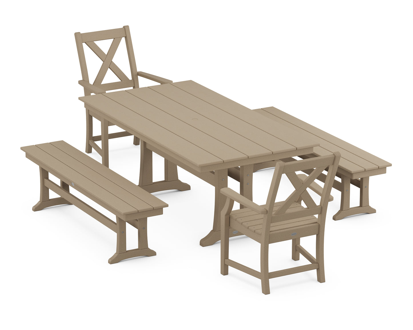 Braxton 5-Piece Farmhouse Dining Set With Trestle Legs