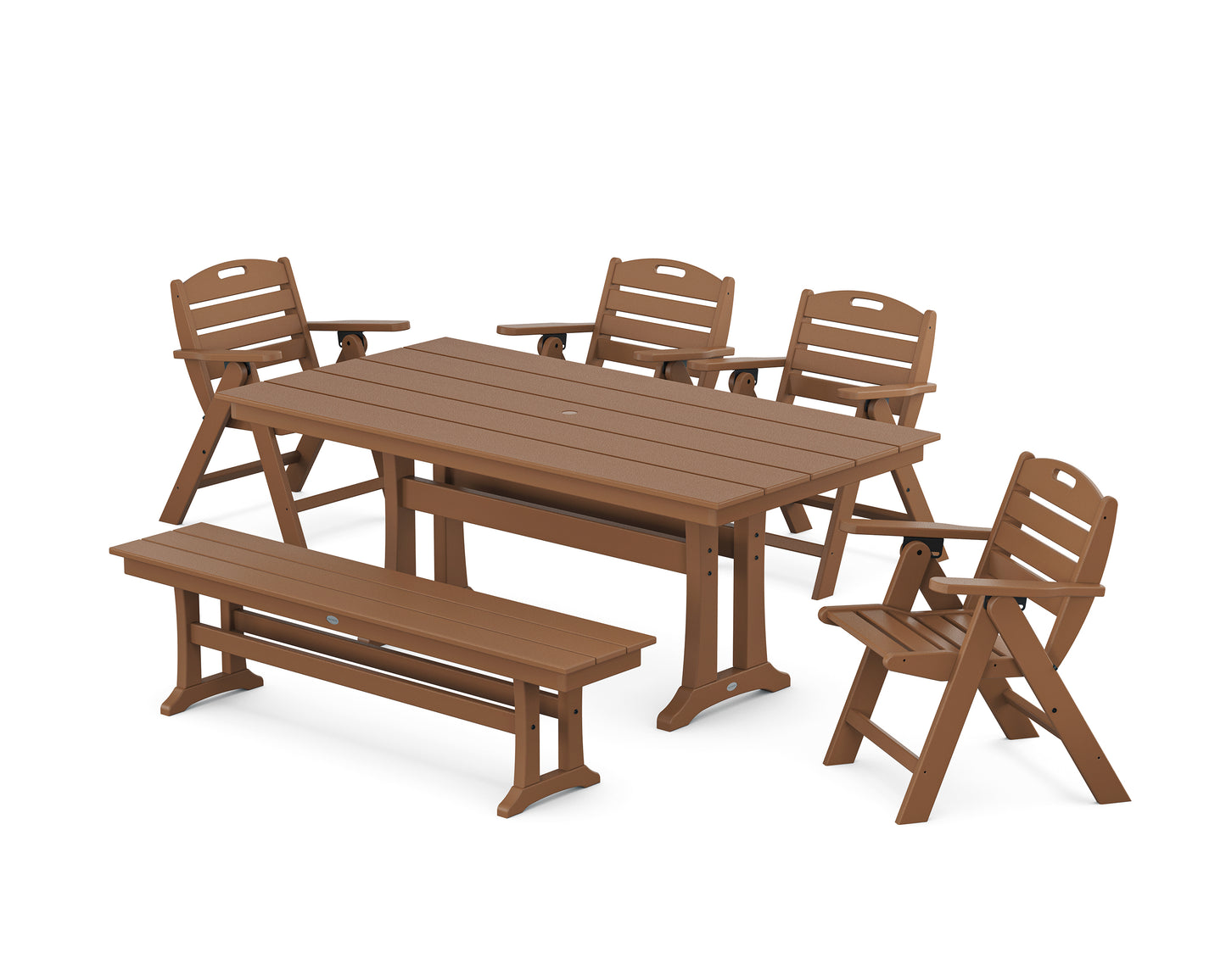 Nautical Lowback 6-Piece Farmhouse Dining Set with Trestle Legs and Bench