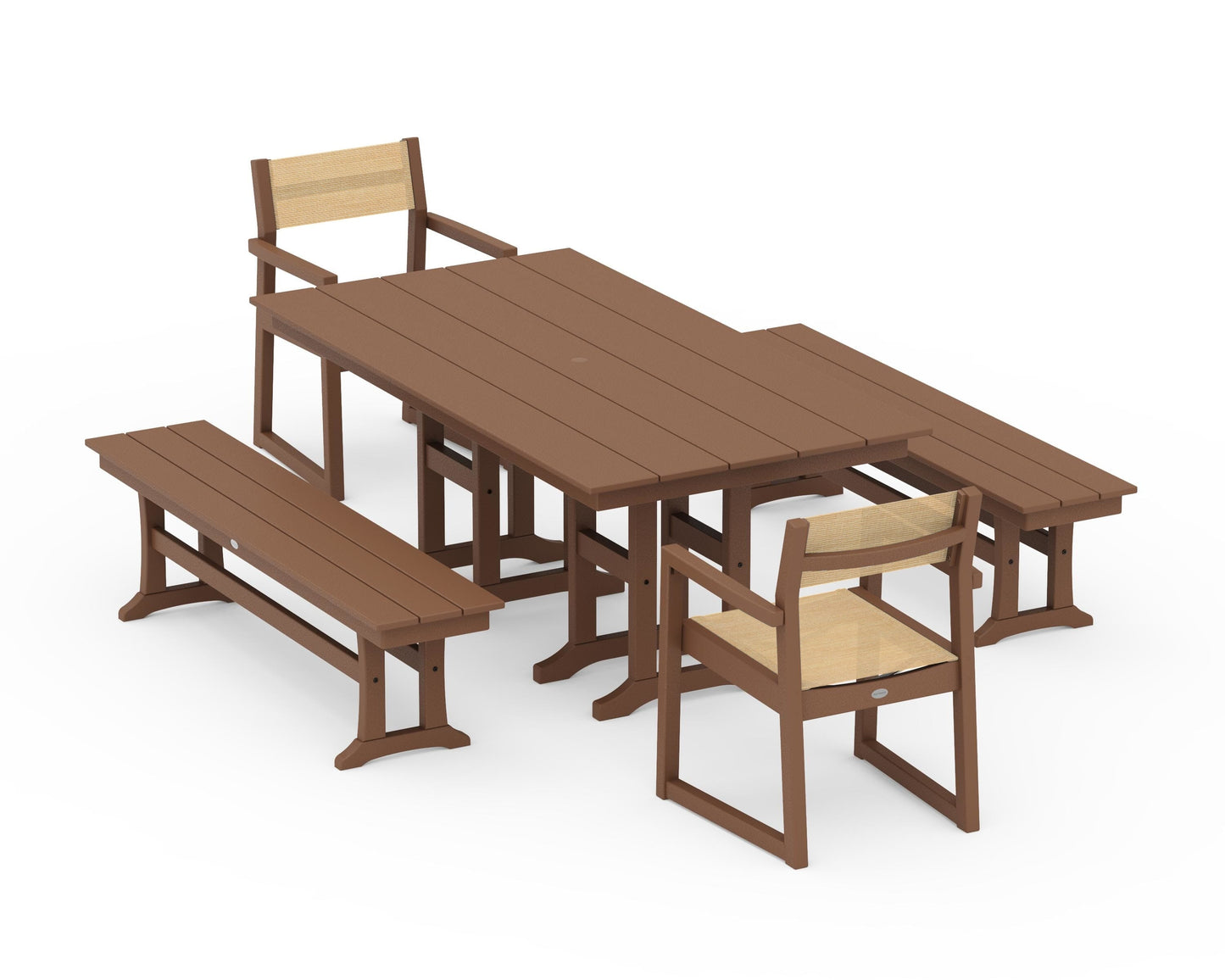 EDGE Sling Arm Chair 5-Piece Farmhouse Dining Set with Benches