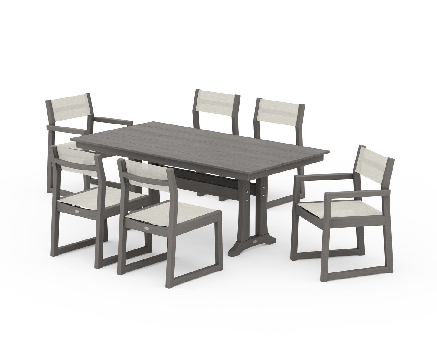 EDGE Sling 7-Piece Farmhouse Trestle Dining Set