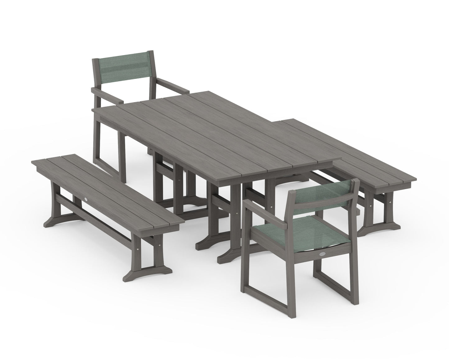 EDGE Sling Arm Chair 5-Piece Farmhouse Dining Set with Benches