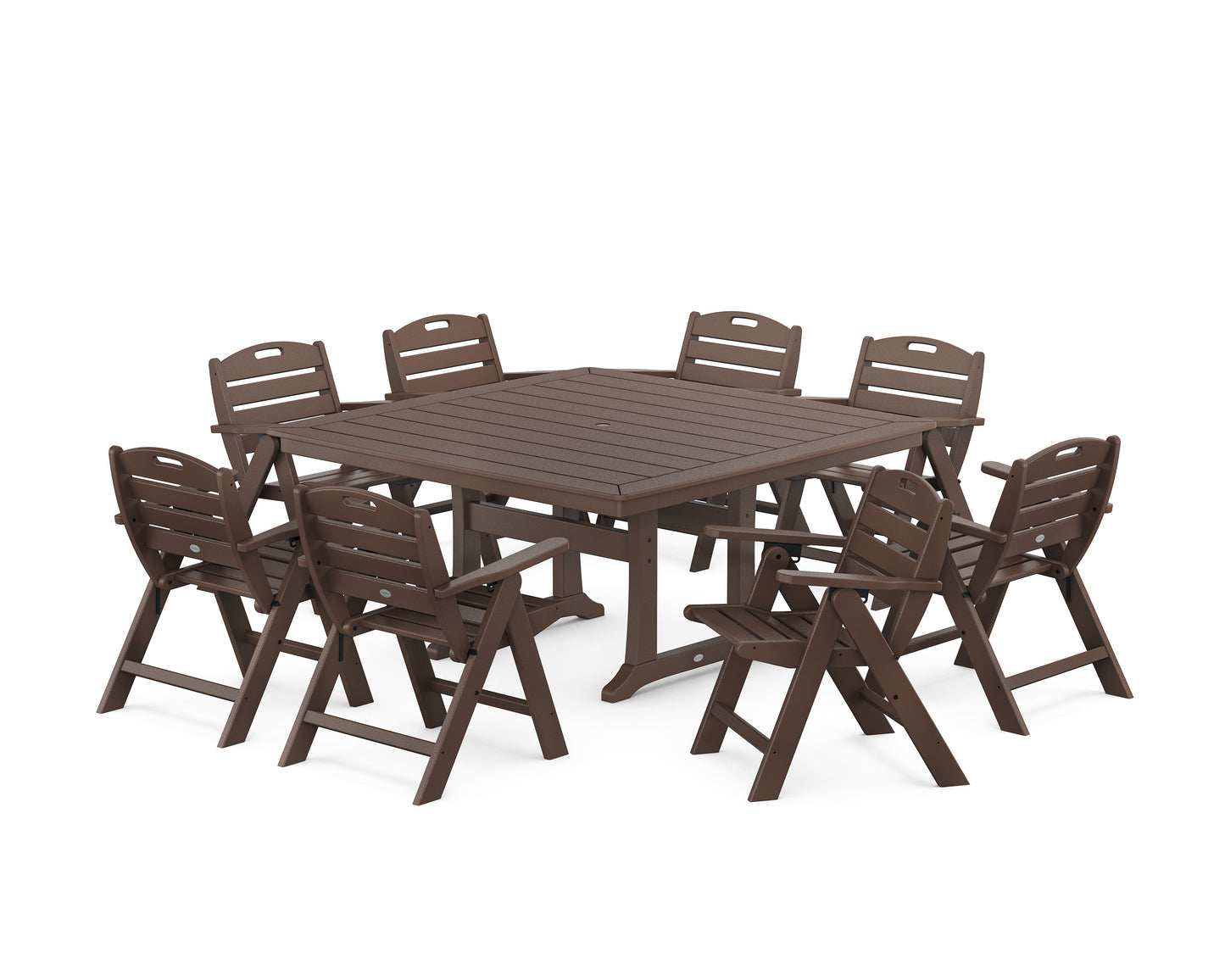 Nautical Lowback 9-Piece Square Dining Set with Trestle Legs
