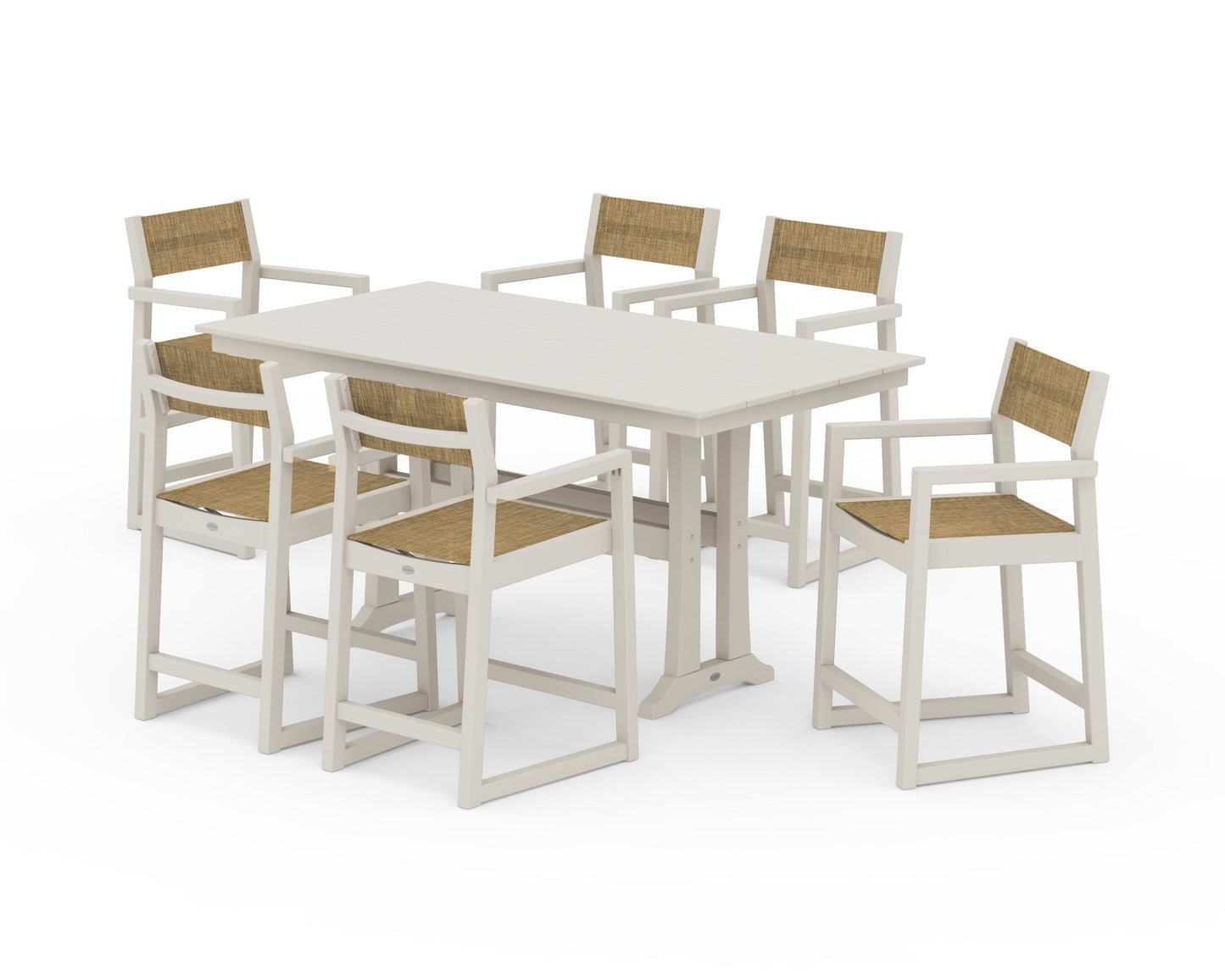 EDGE Sling Arm Chair 7-Piece Farmhouse Counter Set with Trestle Legs