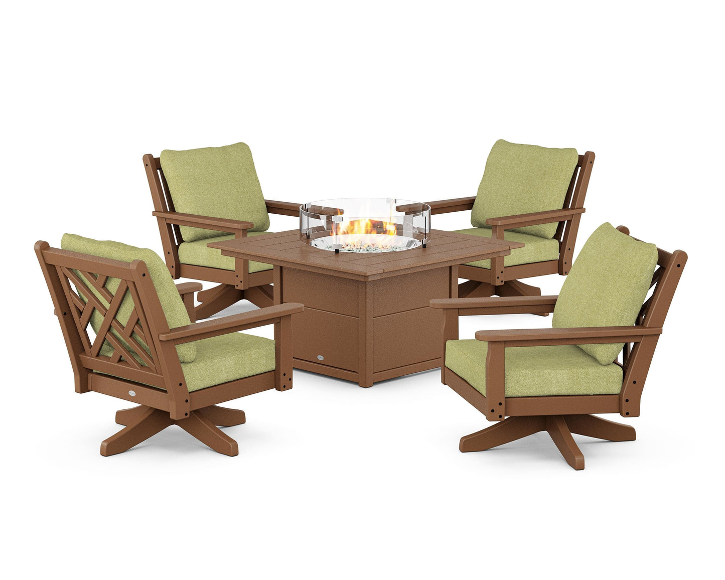 Chippendale 5-Piece Deep Seating Swivel Conversation Set with Fire Pit Table
