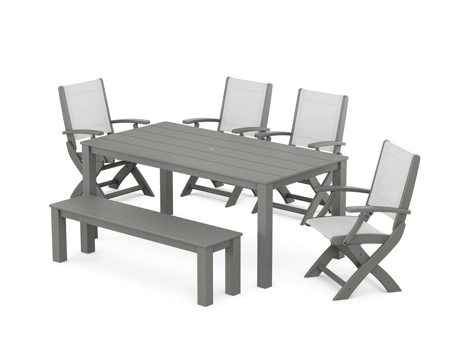 Coastal Folding Chair 6-Piece Parsons Dining Set with Bench