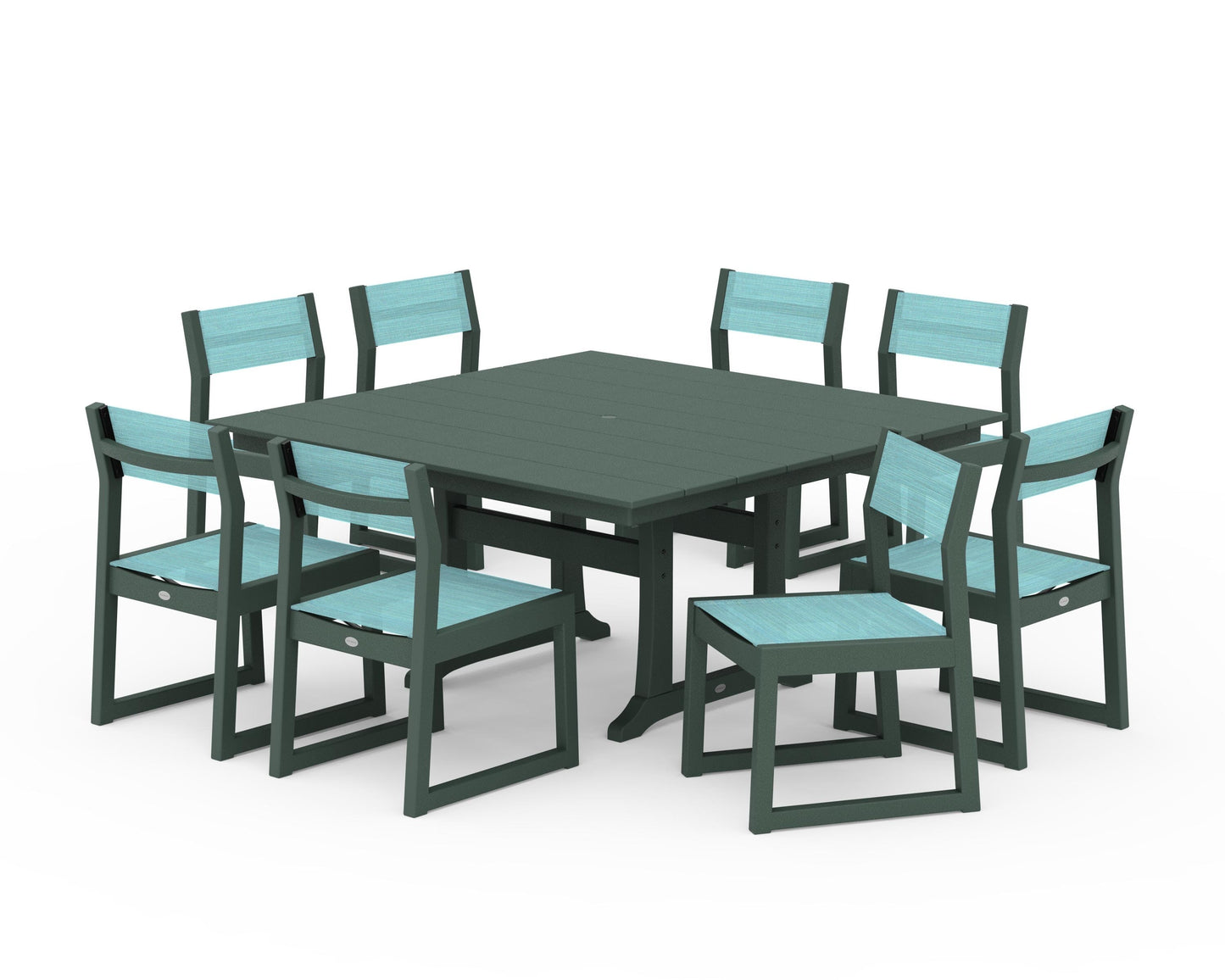 EDGE Sling Side Chair 9-Piece Farmhouse Trestle Dining Set