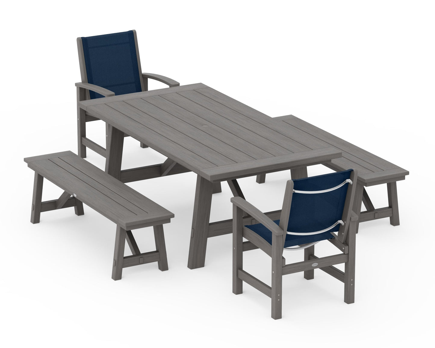 Coastal 5-Piece Rustic Farmhouse Dining Set With Benches