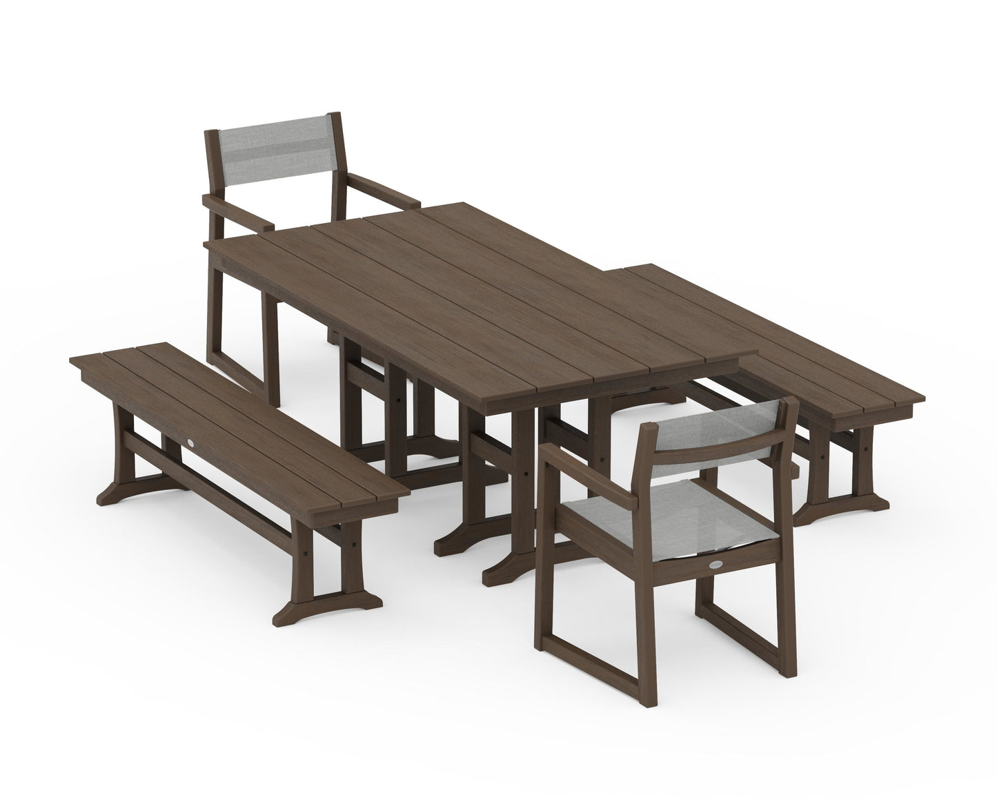 EDGE Sling Arm Chair 5-Piece Farmhouse Dining Set with Benches