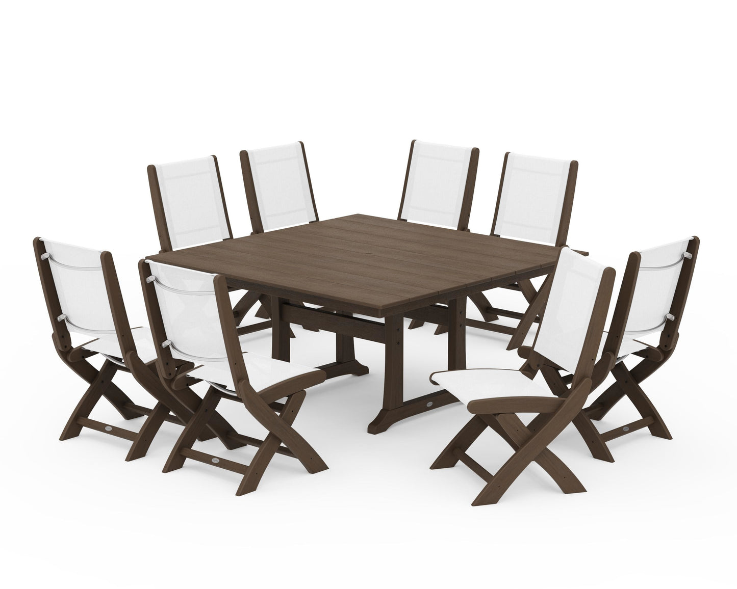 Coastal Folding Side Chair 9-Piece Farmhouse Dining Set