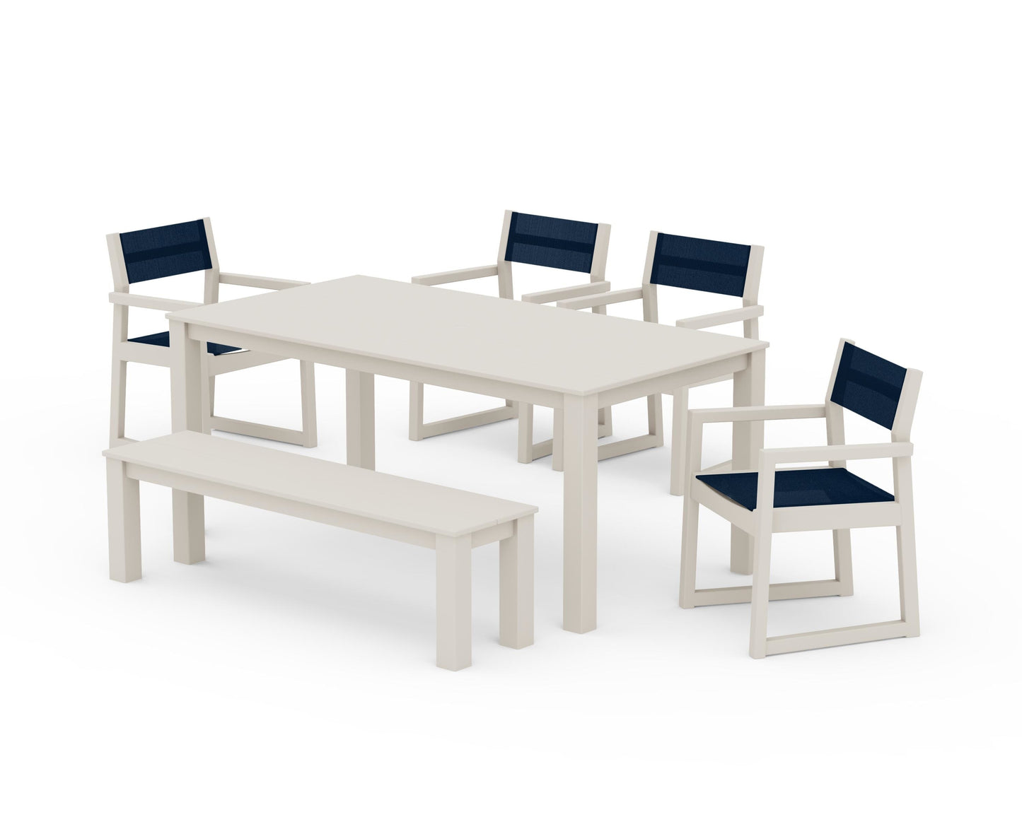 EDGE Sling Arm Chair 6-Piece Parsons Dining Set with Bench