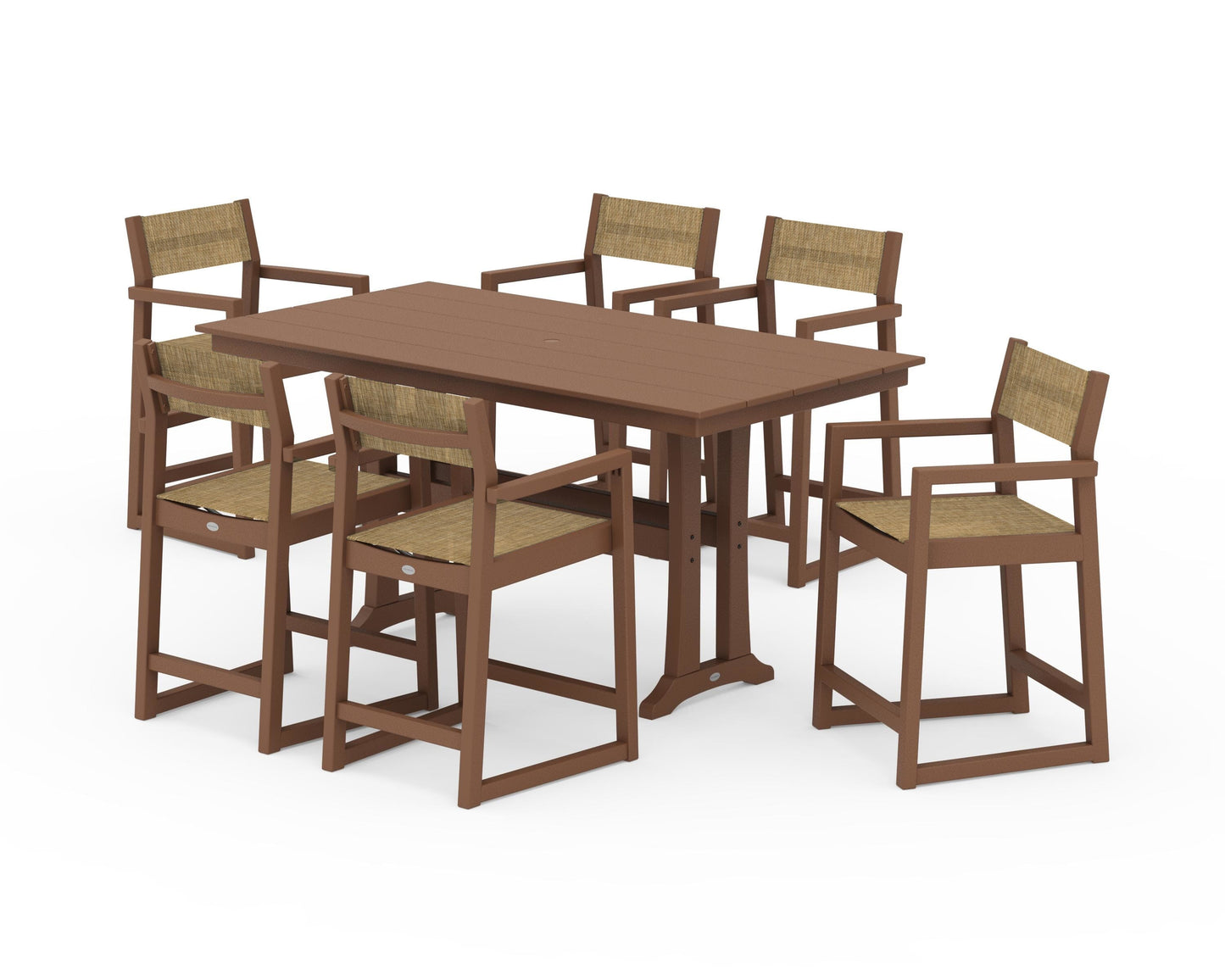 EDGE Sling Arm Chair 7-Piece Farmhouse Counter Set with Trestle Legs