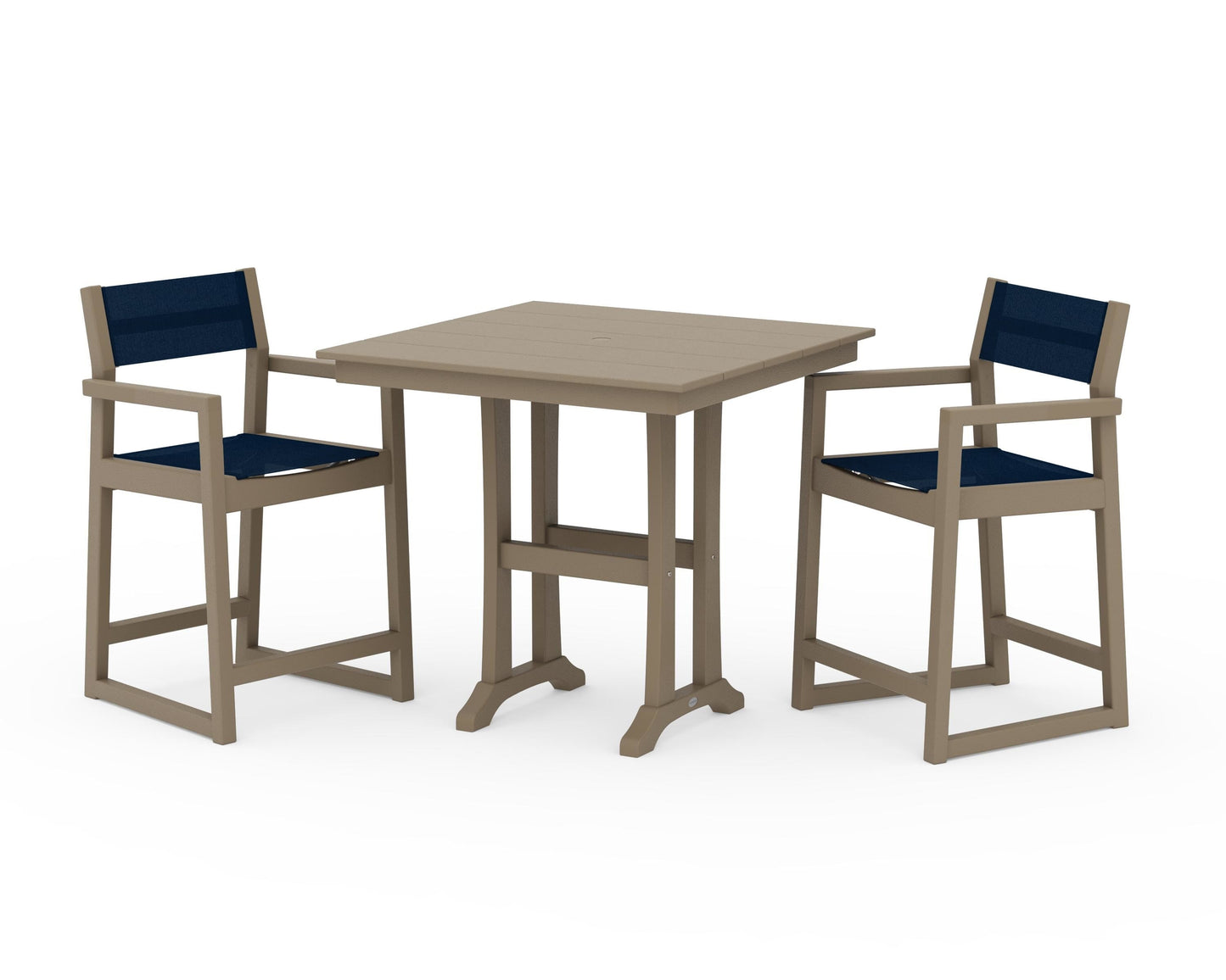 EDGE Sling Arm Chair 3-Piece Farmhouse Counter Set with Trestle Legs