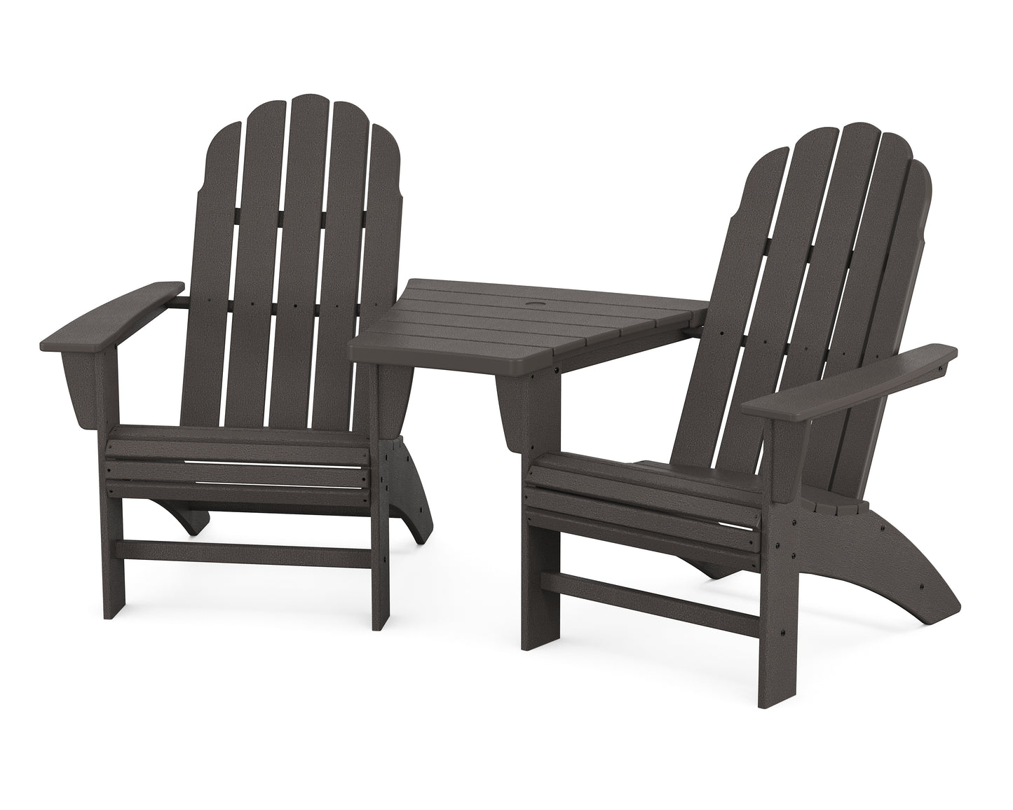 Vineyard 3-Piece Curveback Adirondack Set with Angled Connecting Table
