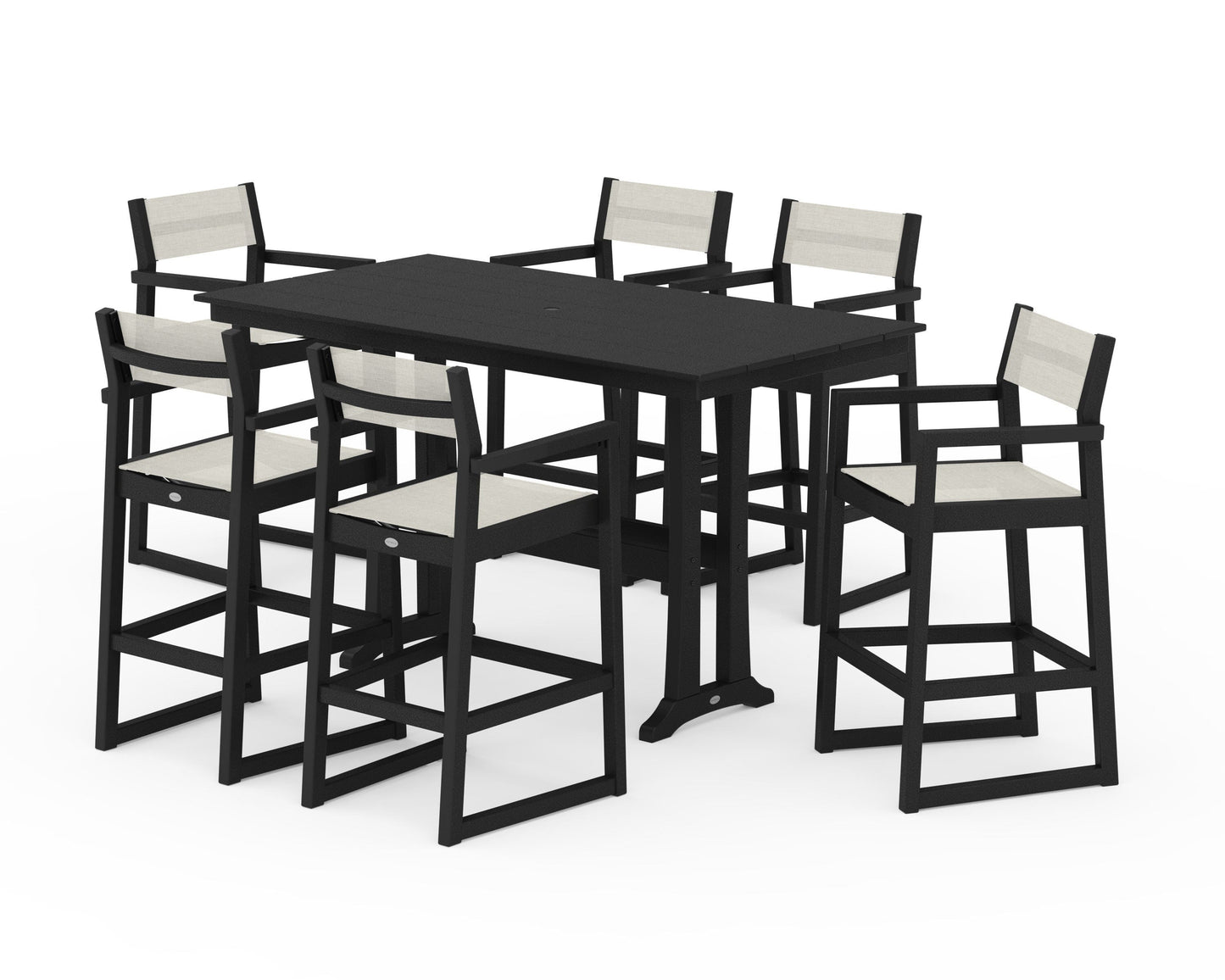 EDGE Sling Arm Chair 7-Piece Farmhouse Bar Set with Trestle Legs