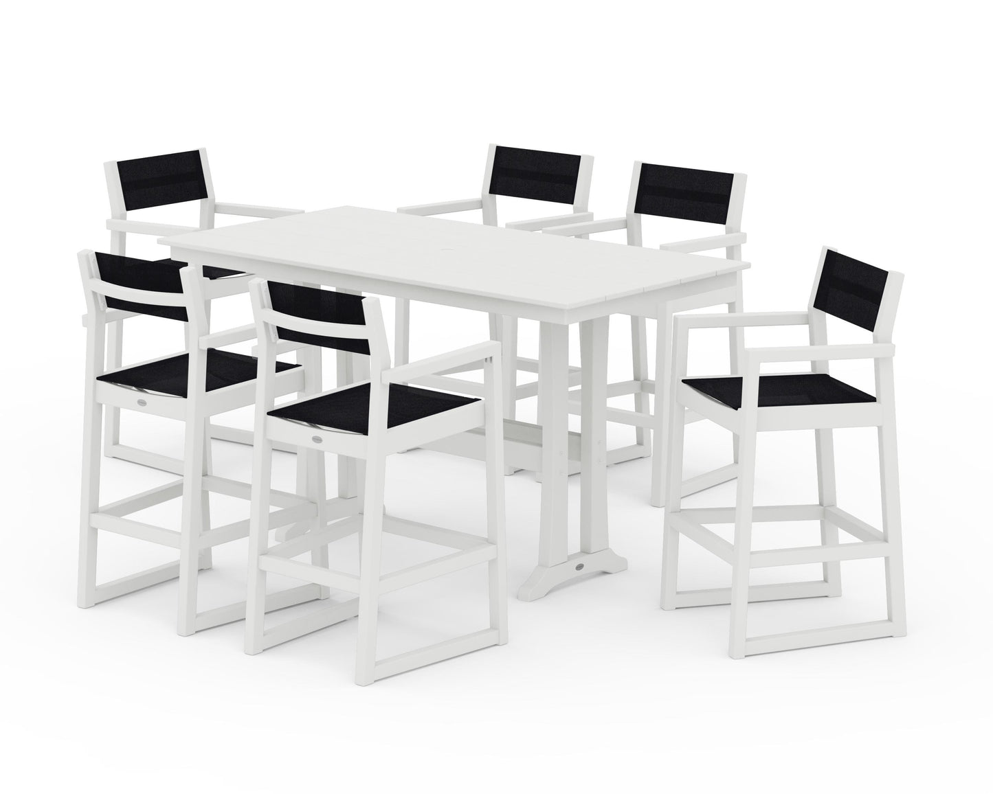 EDGE Sling Arm Chair 7-Piece Farmhouse Bar Set with Trestle Legs