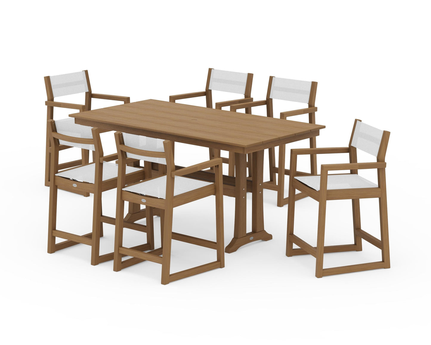 EDGE Sling Arm Chair 7-Piece Farmhouse Counter Set with Trestle Legs