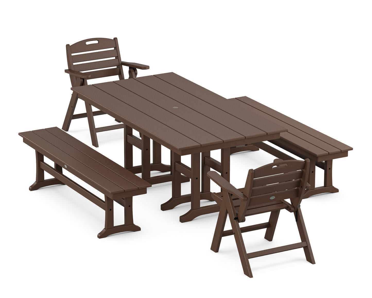 Nautical Lowback 5-Piece Farmhouse Dining Set with Benches