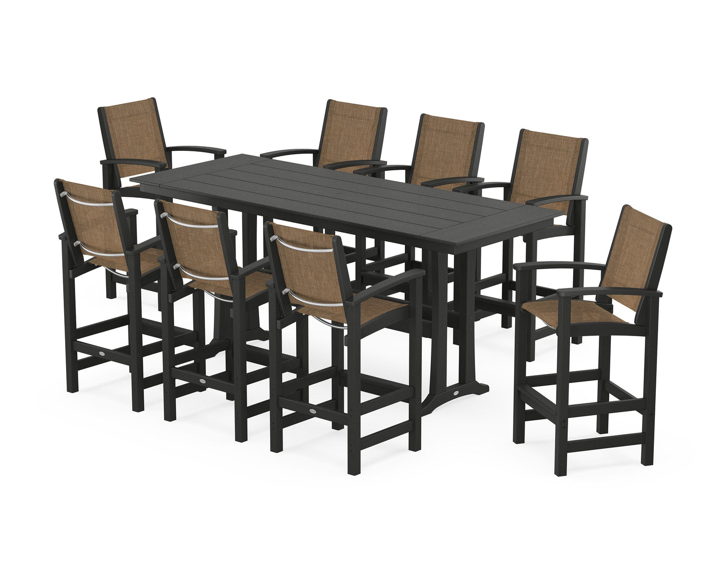 Coastal 9-Piece Farmhouse Bar Set with Trestle Legs