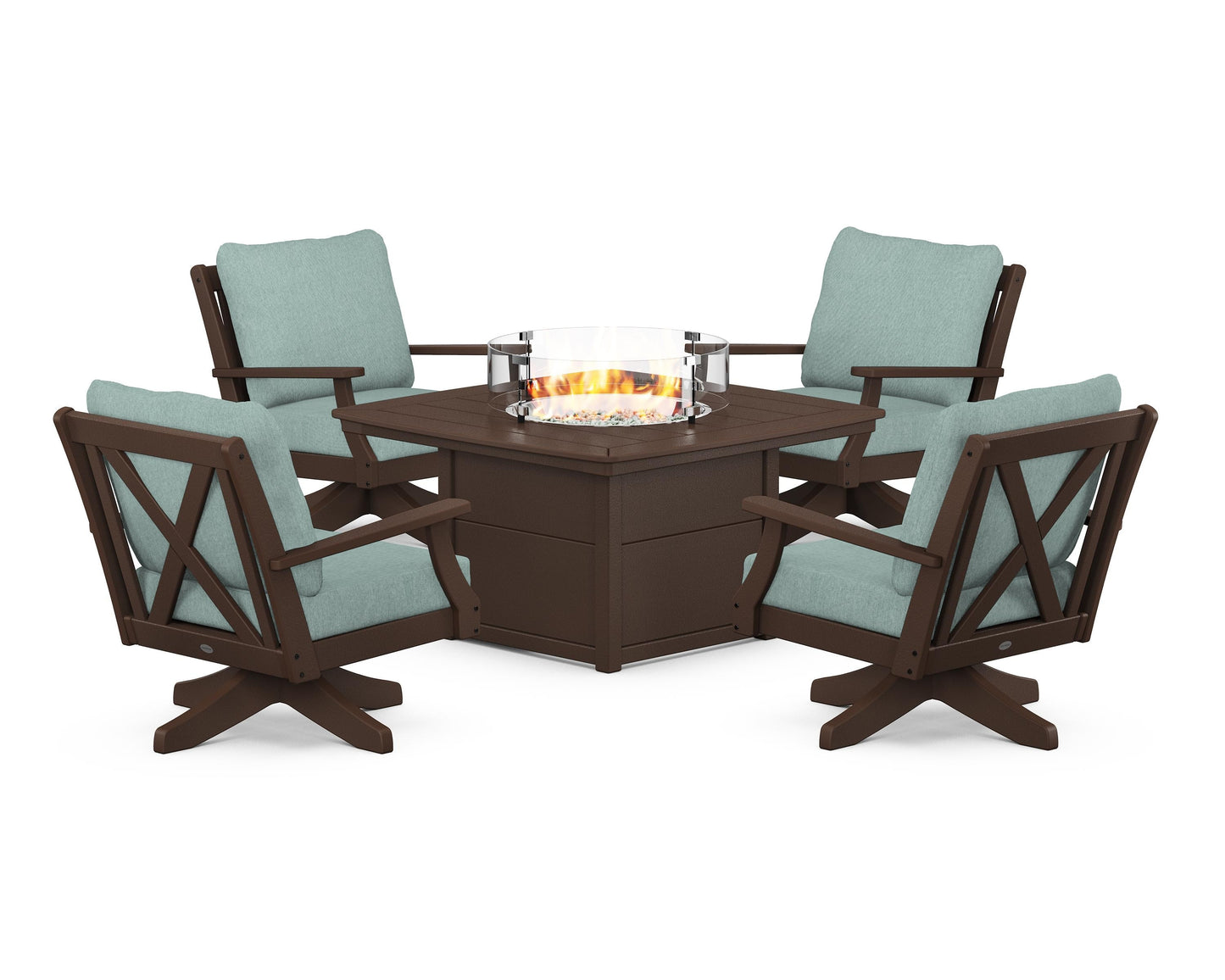 Braxton 5-Piece Deep Seating Swivel Conversation Set with Fire Pit Table