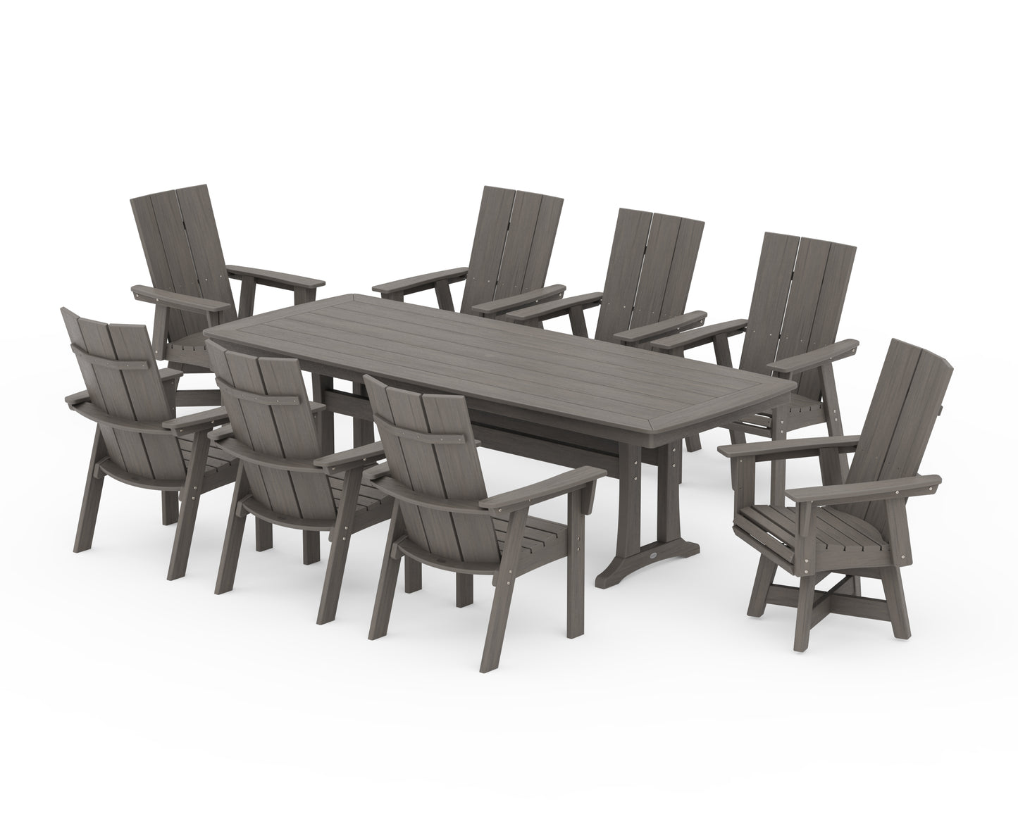 Modern Curveback Adirondack Swivel 9-Piece Dining Set with Trestle Legs