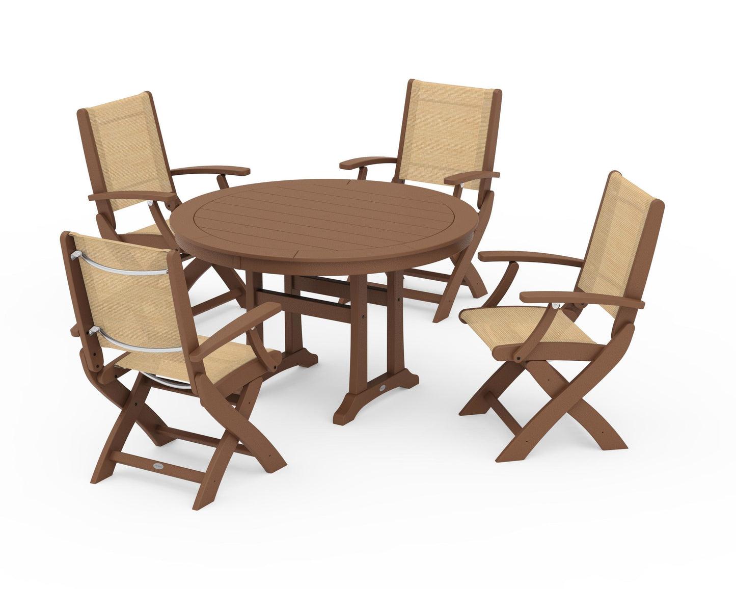 Coastal Folding Chair 5-Piece Round Dining Set with Trestle Legs