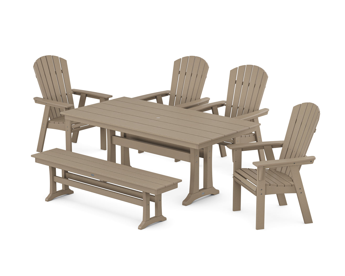Nautical Curveback Adirondack 6-Piece Farmhouse Dining Set with Trestle Legs and Bench