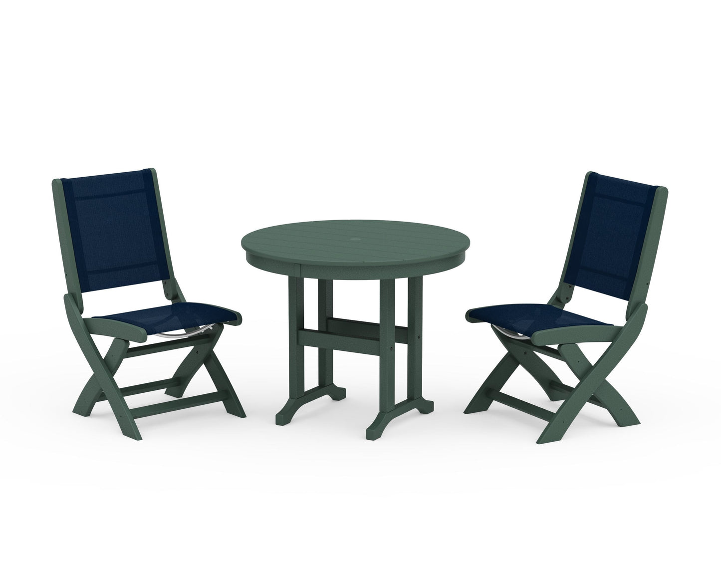Coastal Folding Side Chair 3-Piece Round Dining Set