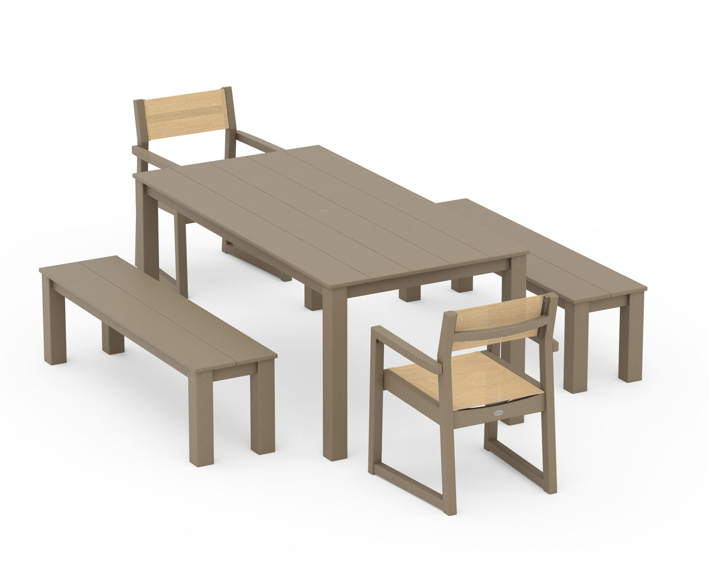 EDGE Sling Arm Chair 5-Piece Parsons Dining Set with Benches