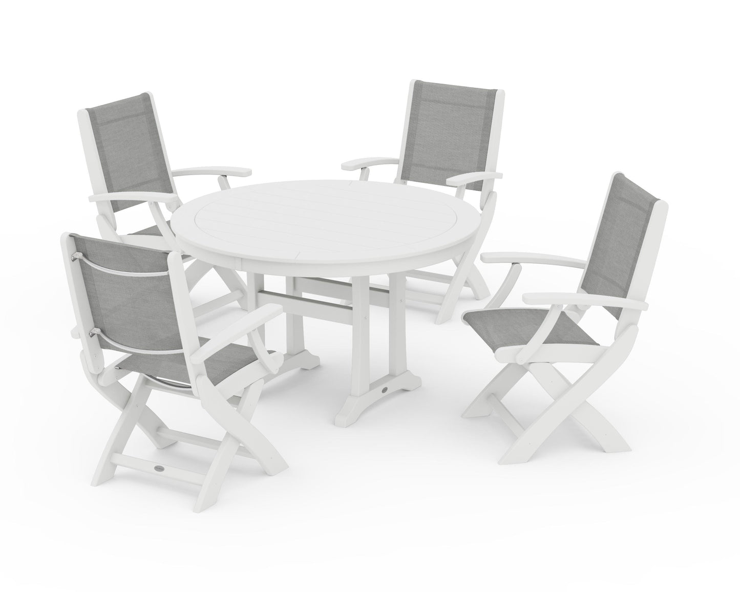 Coastal Folding Chair 5-Piece Round Dining Set with Trestle Legs
