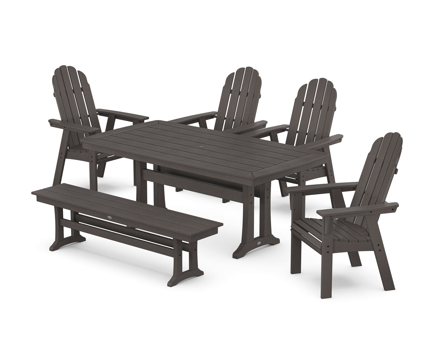 Vineyard Curveback Adirondack Chair 6-Piece Dining Set with Trestle Legs and Bench