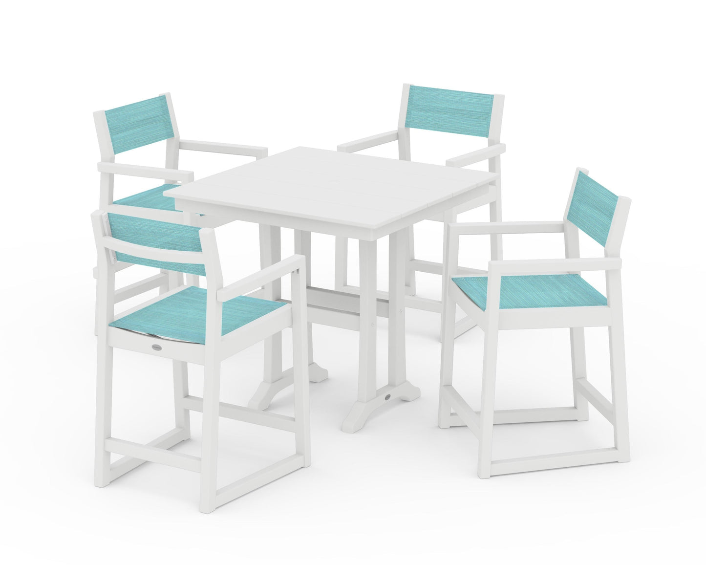 EDGE Sling Arm Chair 5-Piece Farmhouse Counter Set with Trestle Legs