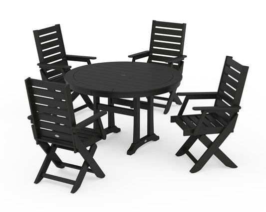 Captain Folding Chair 5-Piece Round Dining Set with Trestle Legs