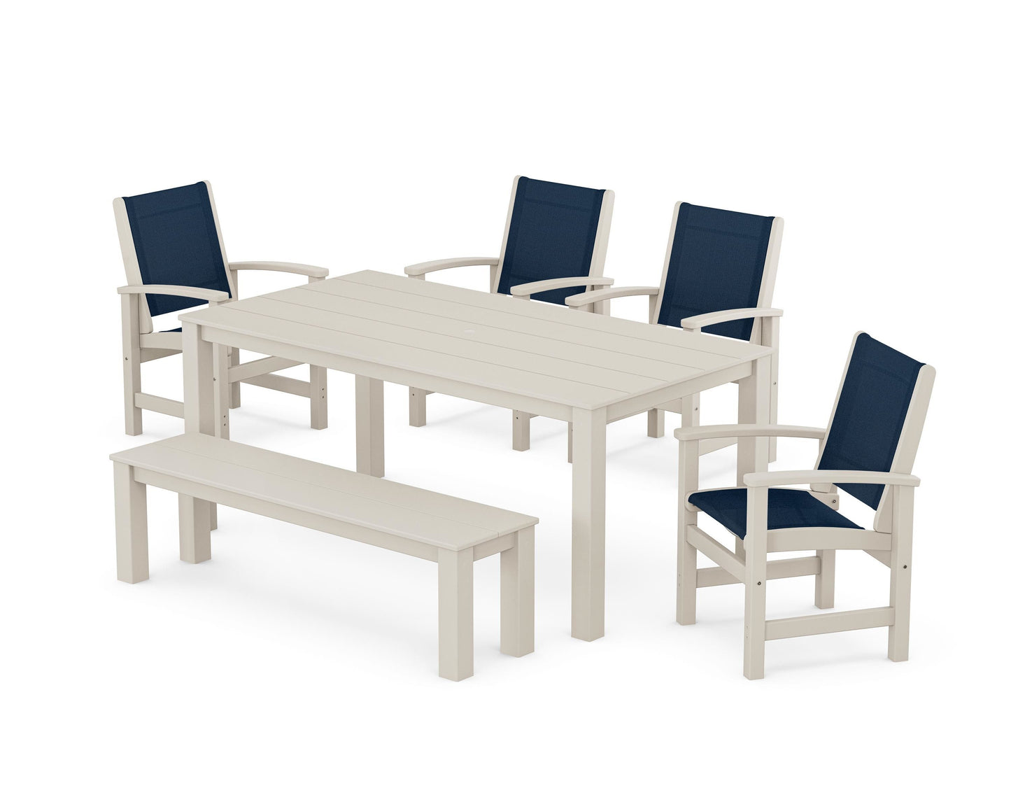 Coastal 6-Piece Parsons Dining Set with Bench