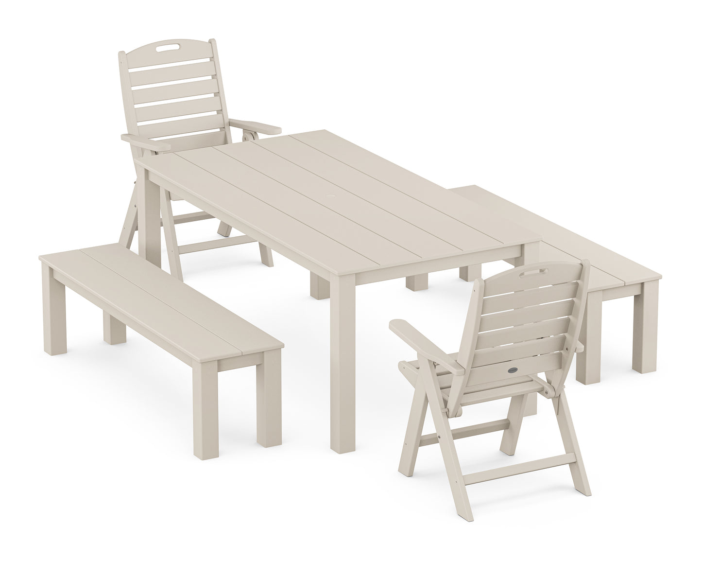 Nautical Folding Highback Chair 5-Piece Parsons Dining Set with Benches