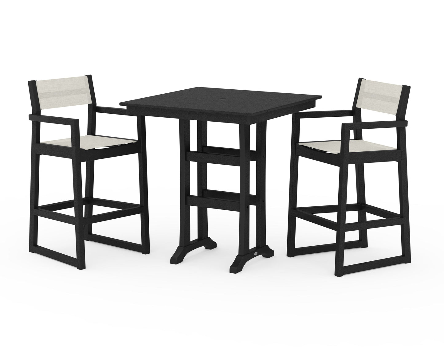 EDGE Sling Arm Chair 3-Piece Farmhouse Bar Set with Trestle Legs