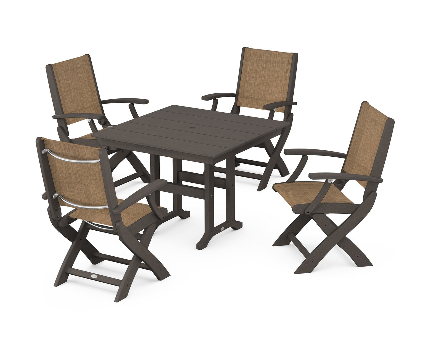 Coastal Folding Chair 5-Piece Farmhouse Dining Set