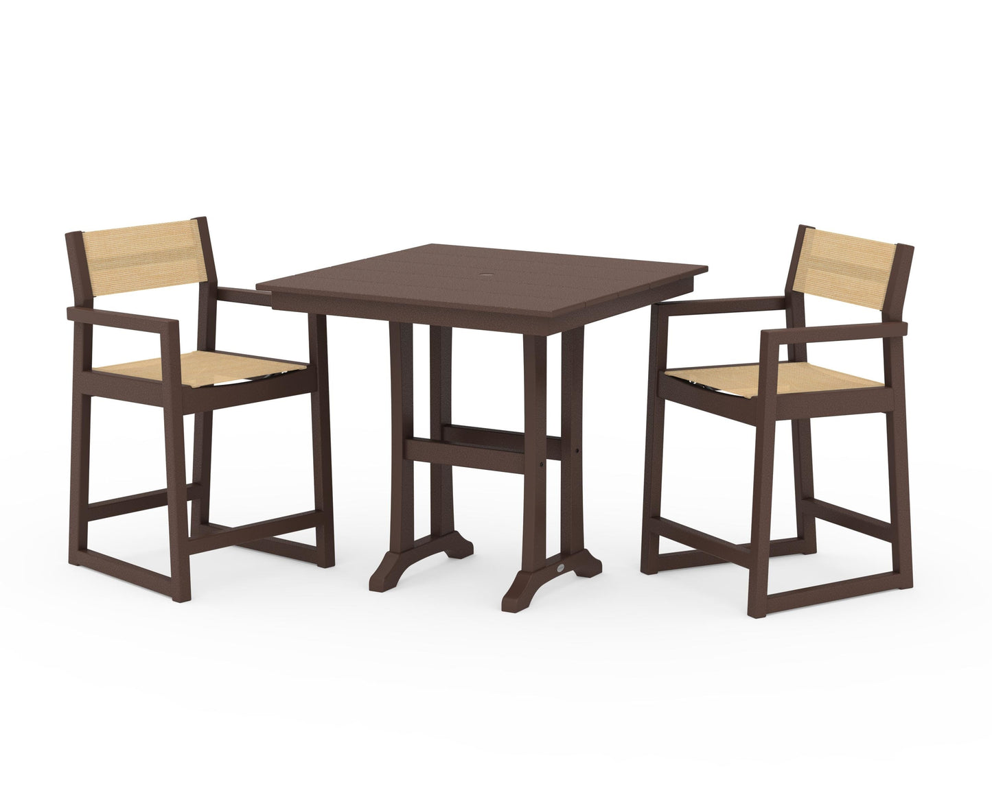 EDGE Sling Arm Chair 3-Piece Farmhouse Counter Set with Trestle Legs