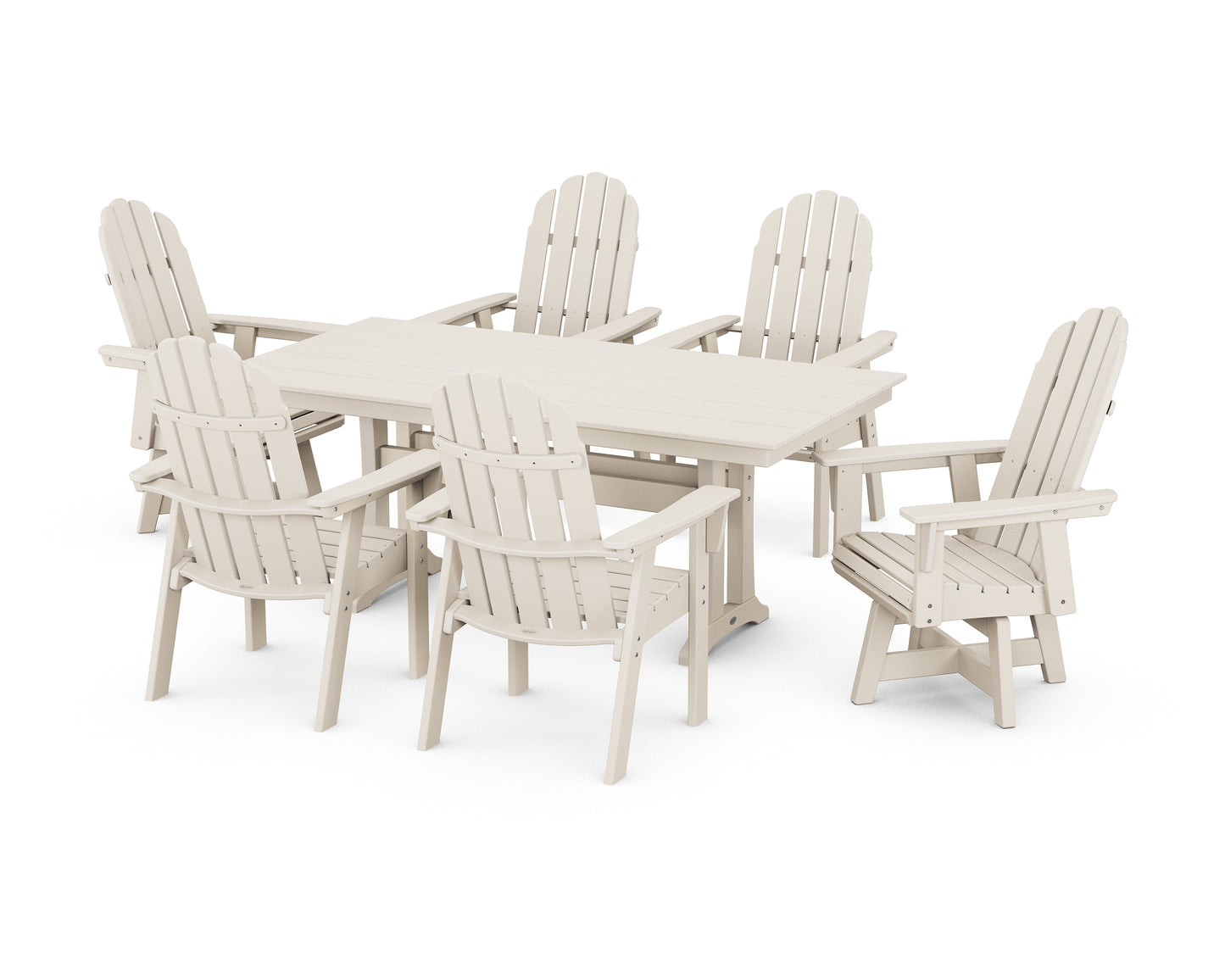 Vineyard Curveback Adirondack Swivel Chair 7-Piece Farmhouse Dining Set with Trestle Legs