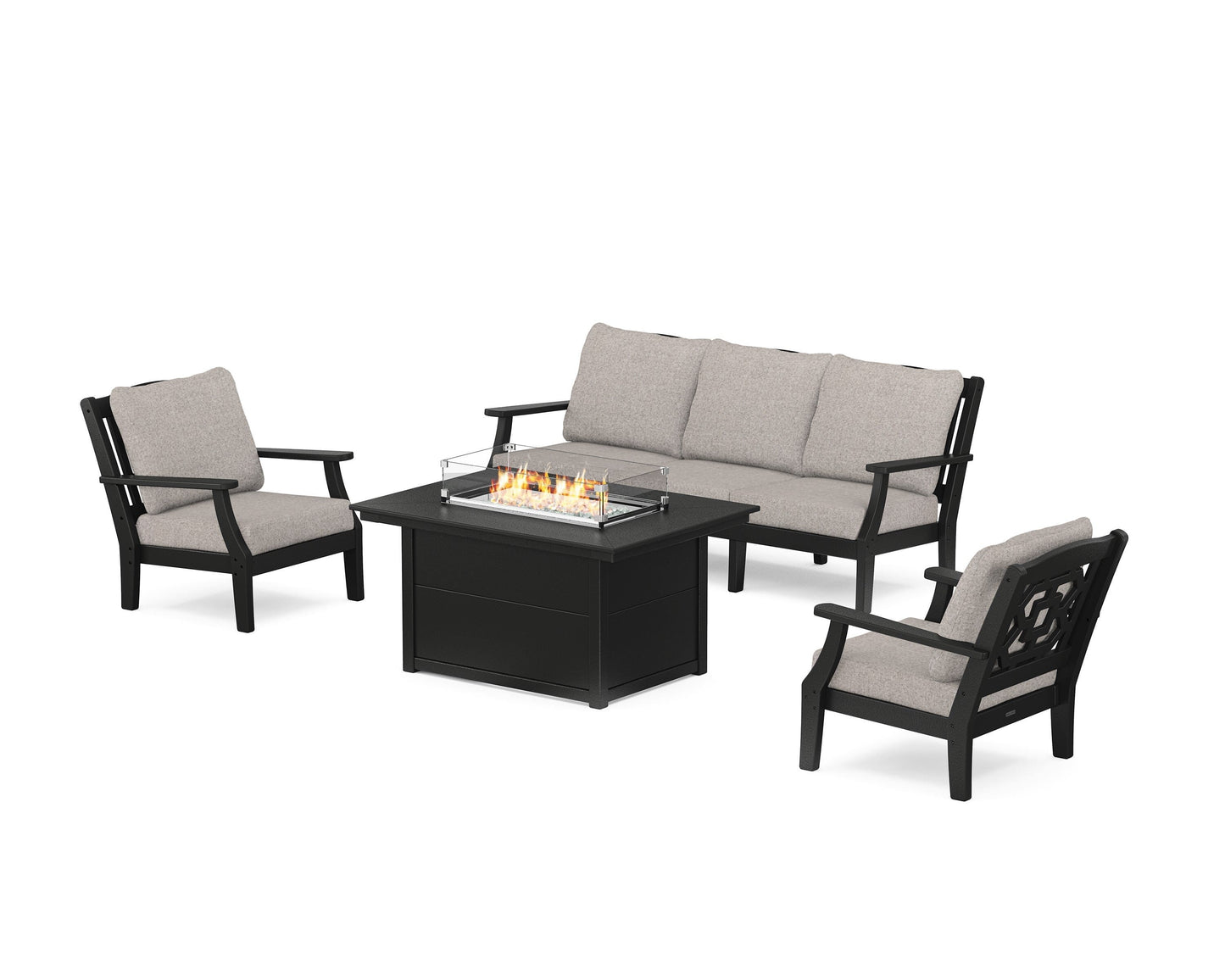 Chinoiserie Deep Seating Fire Pit Table Set