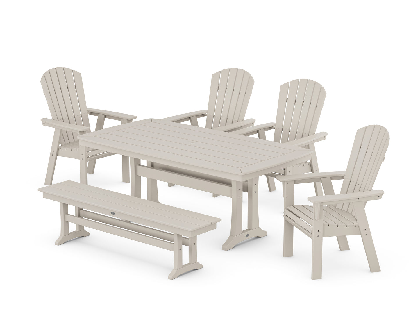 Nautical Curveback Adirondack 6-Piece Dining Set with Trestle Legs and Bench
