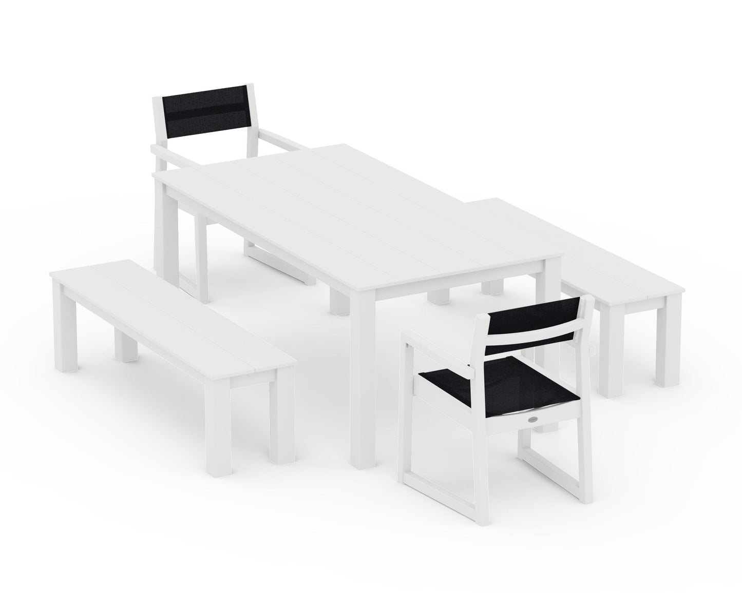 EDGE Sling Arm Chair 5-Piece Parsons Dining Set with Benches