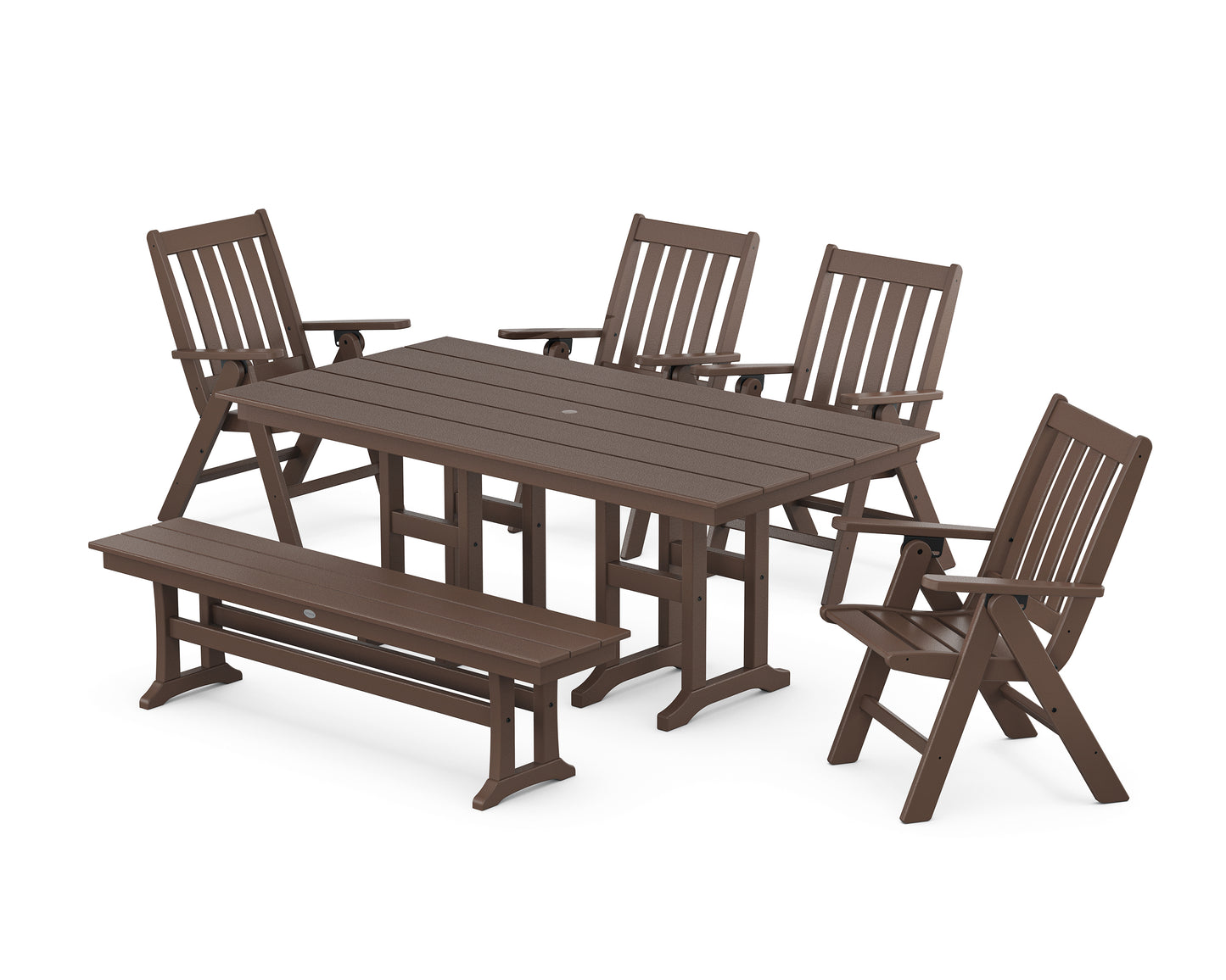 Vineyard Folding Chair 6-Piece Farmhouse Dining Set with Bench