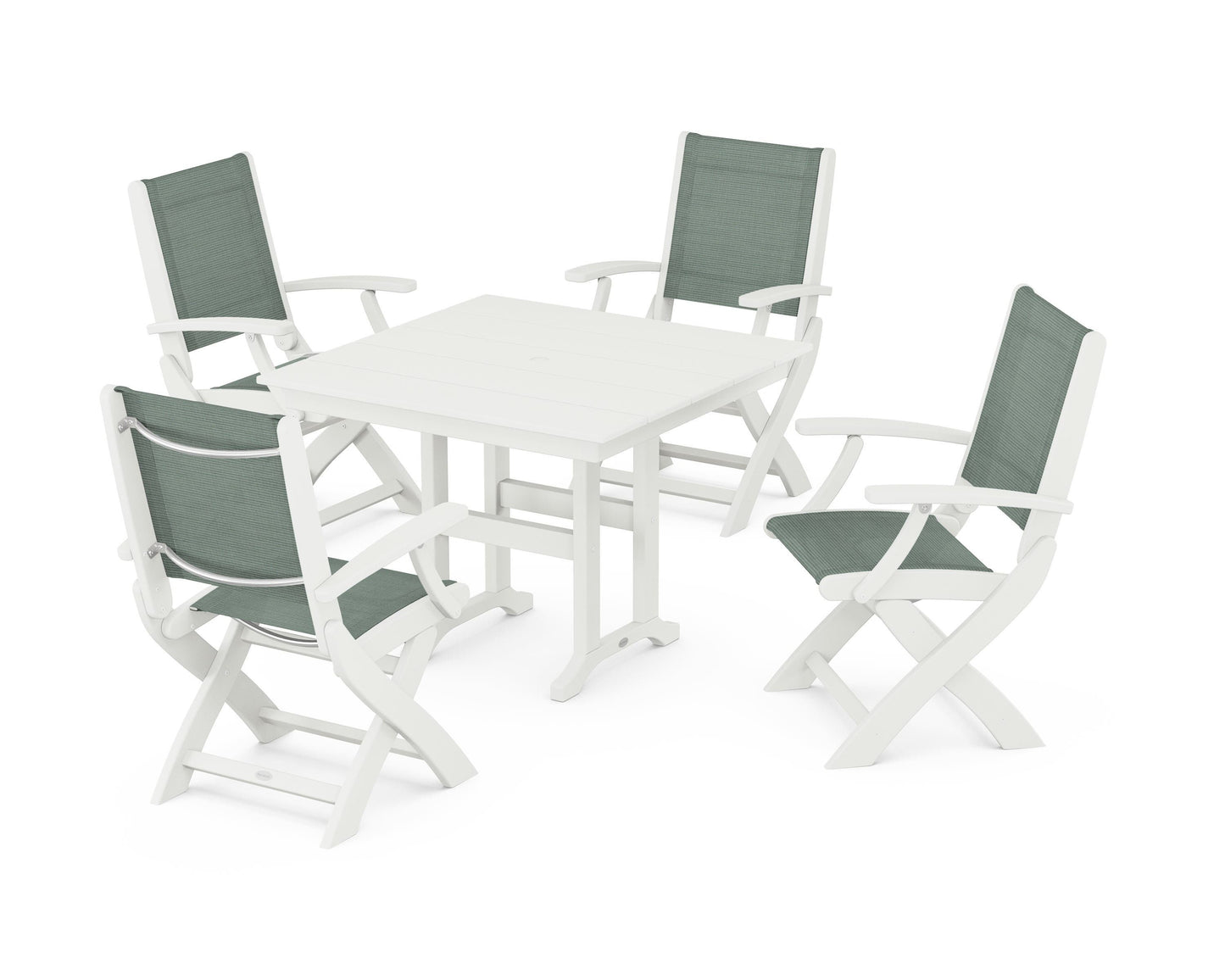 Coastal Folding Chair 5-Piece Farmhouse Dining Set