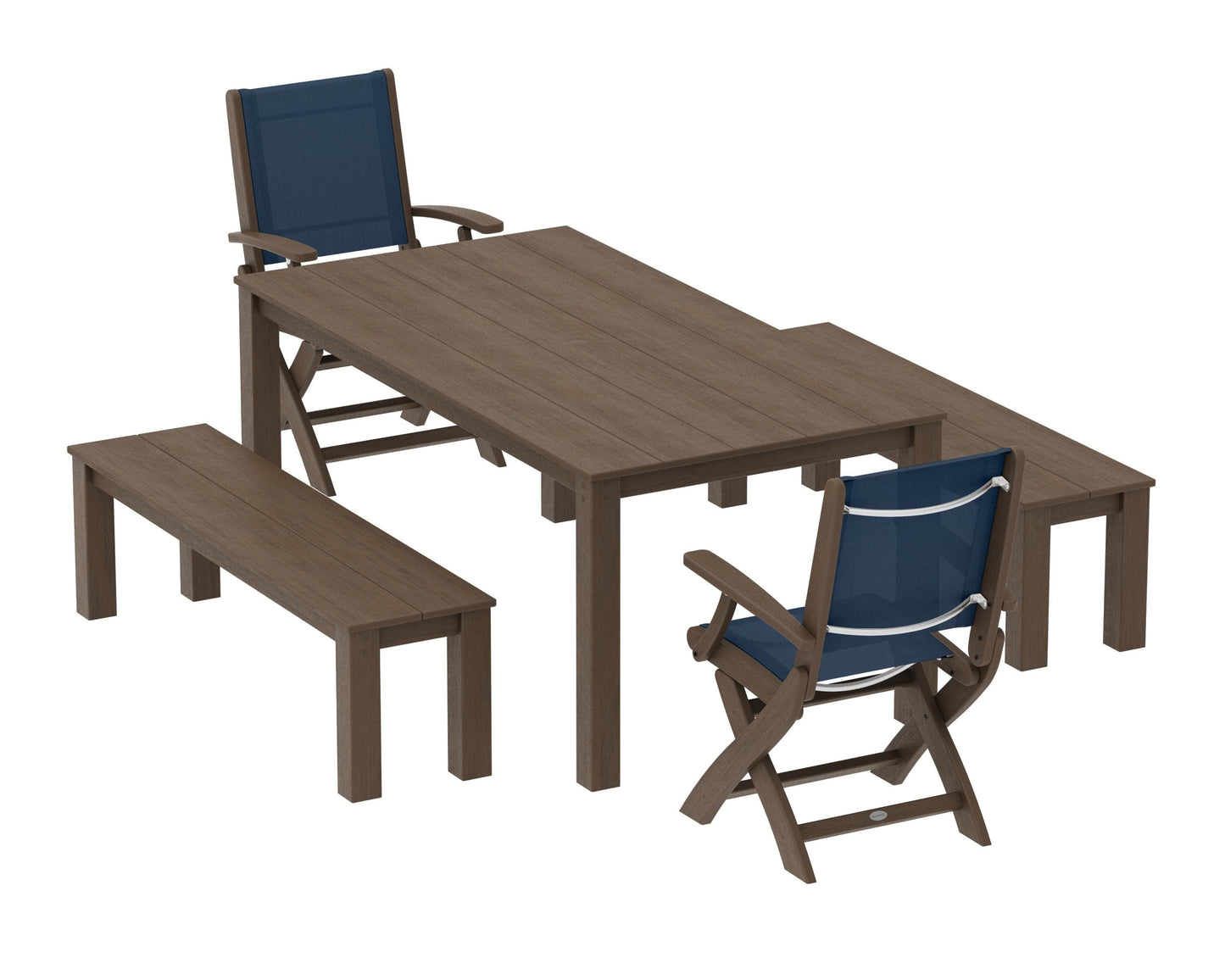 Coastal Folding Chair 5-Piece Parsons Dining Set with Benches