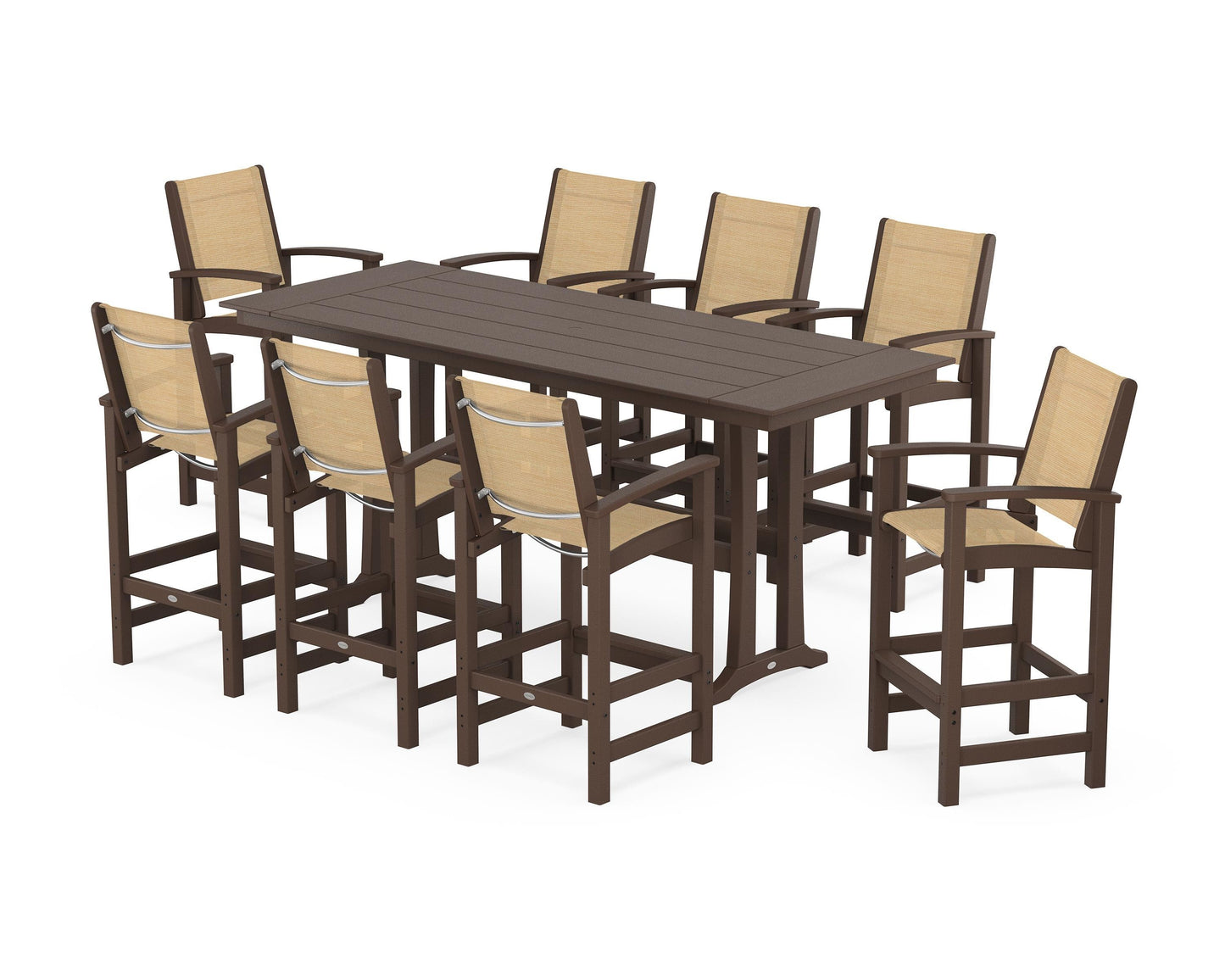 Coastal 9-Piece Farmhouse Bar Set with Trestle Legs