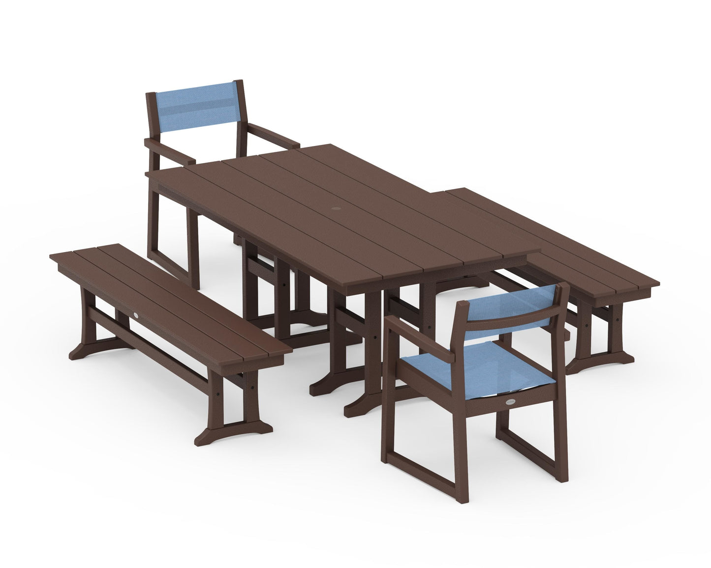 EDGE Sling Arm Chair 5-Piece Farmhouse Dining Set with Benches