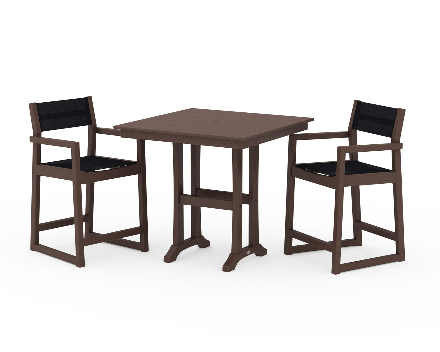 EDGE Sling Arm Chair 3-Piece Farmhouse Counter Set with Trestle Legs